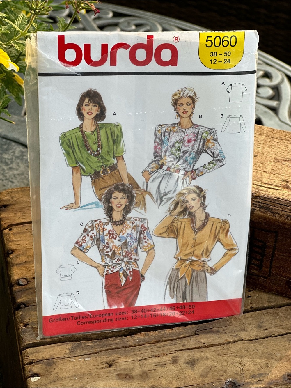 Burda 5060 Vintage Sewing Pattern Blouse Top Sizes 12 Thru 24 Uncut Pattern